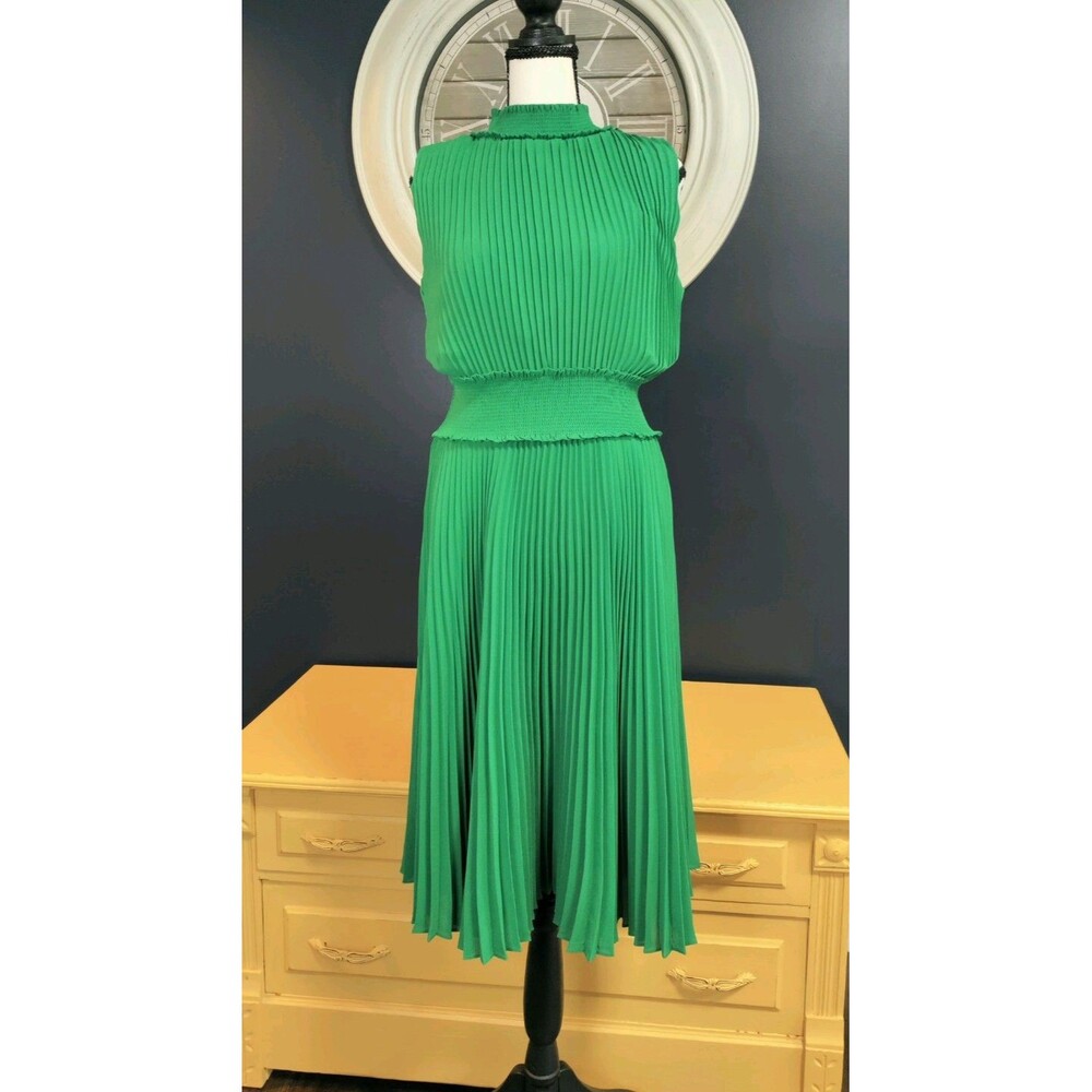 Nanette Lepore Women's Sleeveless Dress Size 10 Green Elastic Waist A-line NWOT